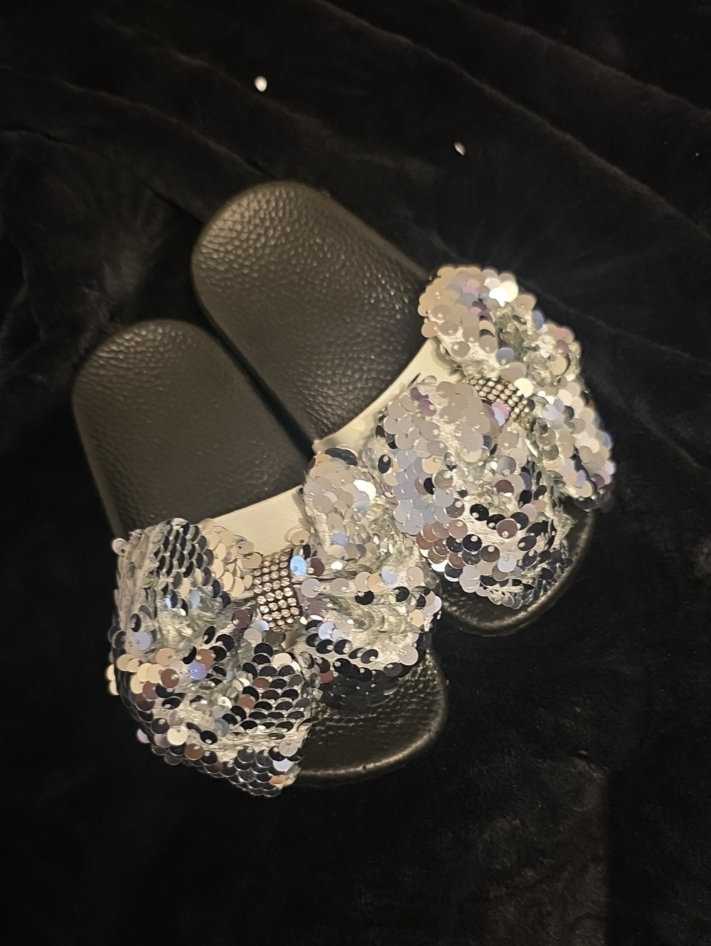 💚5/$20💚Sequin Bow Slide Sandals for Kids - Silver/Black